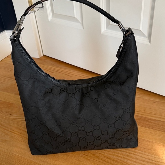 Gucci Authentic Black Nylon/Leather GG Pattern Hobo Bag, with dust bag - Picture 3 of 16
